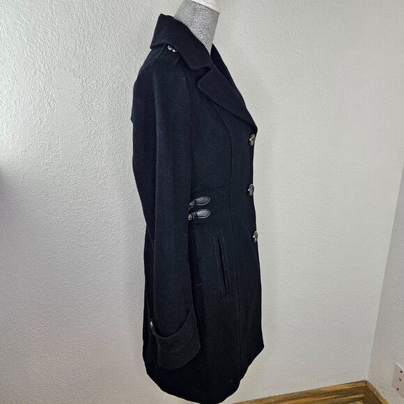 Kenneth Cole New York Black Wool Blend Side Buckle Coat Size 6 - Picture 4 of 7